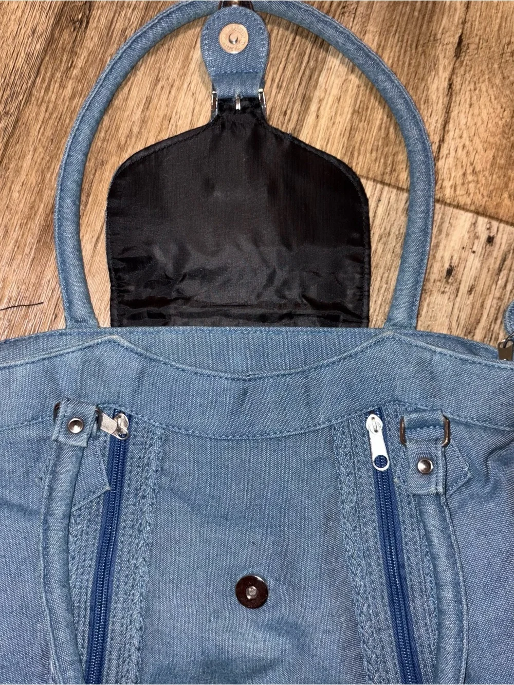Brighton INSPIRED denim purse with front zip pockets and keychain
